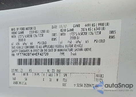 2017 Ford F-250 Lariat из США, поврежденный, VIN 1FT7W2BT4HEF42720